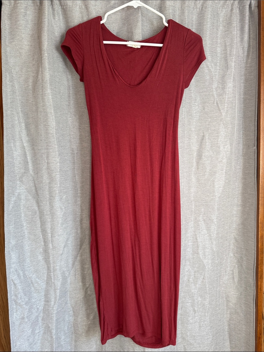 Rust Midi Scoop Neck Dress
